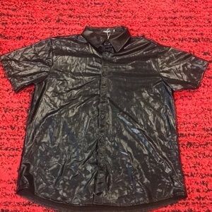 JOGAL Mens Shiny Black Nightclub Styles Short Sleeves Button Down Dress Shirts L